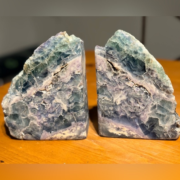Ocean Aura Fluorite Bookends – Teal, Lavender & Crystal Veins - Picture 3 of 6